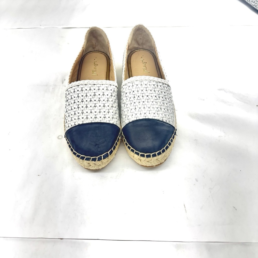J. Mclaughlin Womens Espadrille Flat Leather Braided Slip Ons White & Navy 7M